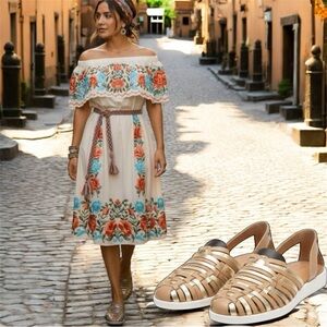 capa de ozono huaraches sandals women’s shoes 8 brown silver‎ slip on flats